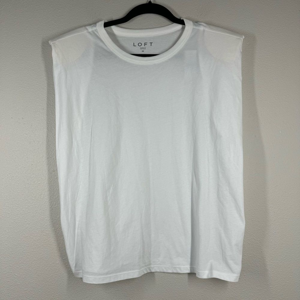 NWT Loft White Structured T Shirt Shoulder Pads Women’s Size Large